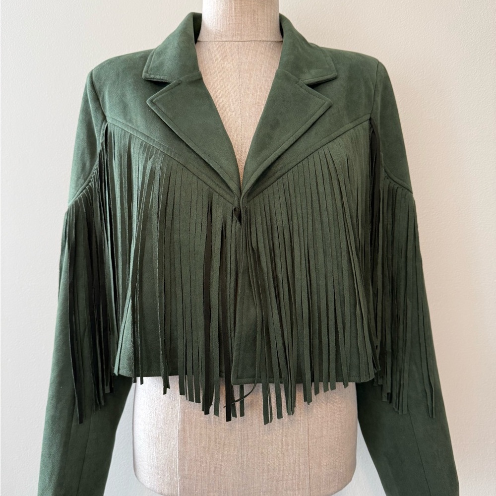 Green Fringe Suede Jacket - Picture 5 of 7
